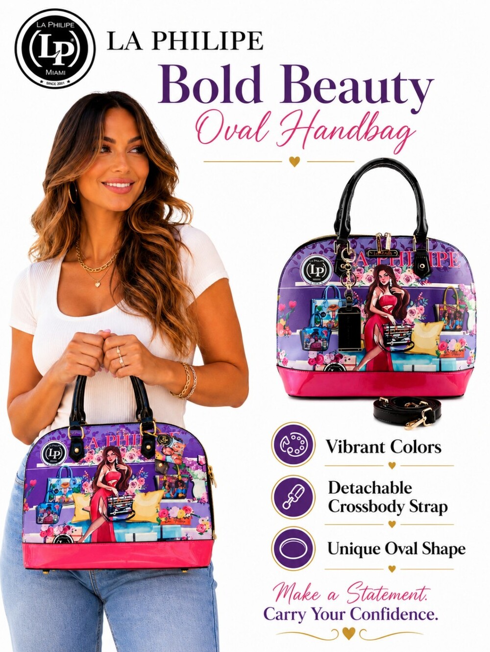 La Philipe "Bold Beauty" Large Artistic Oval Satchel Crossbody Bag